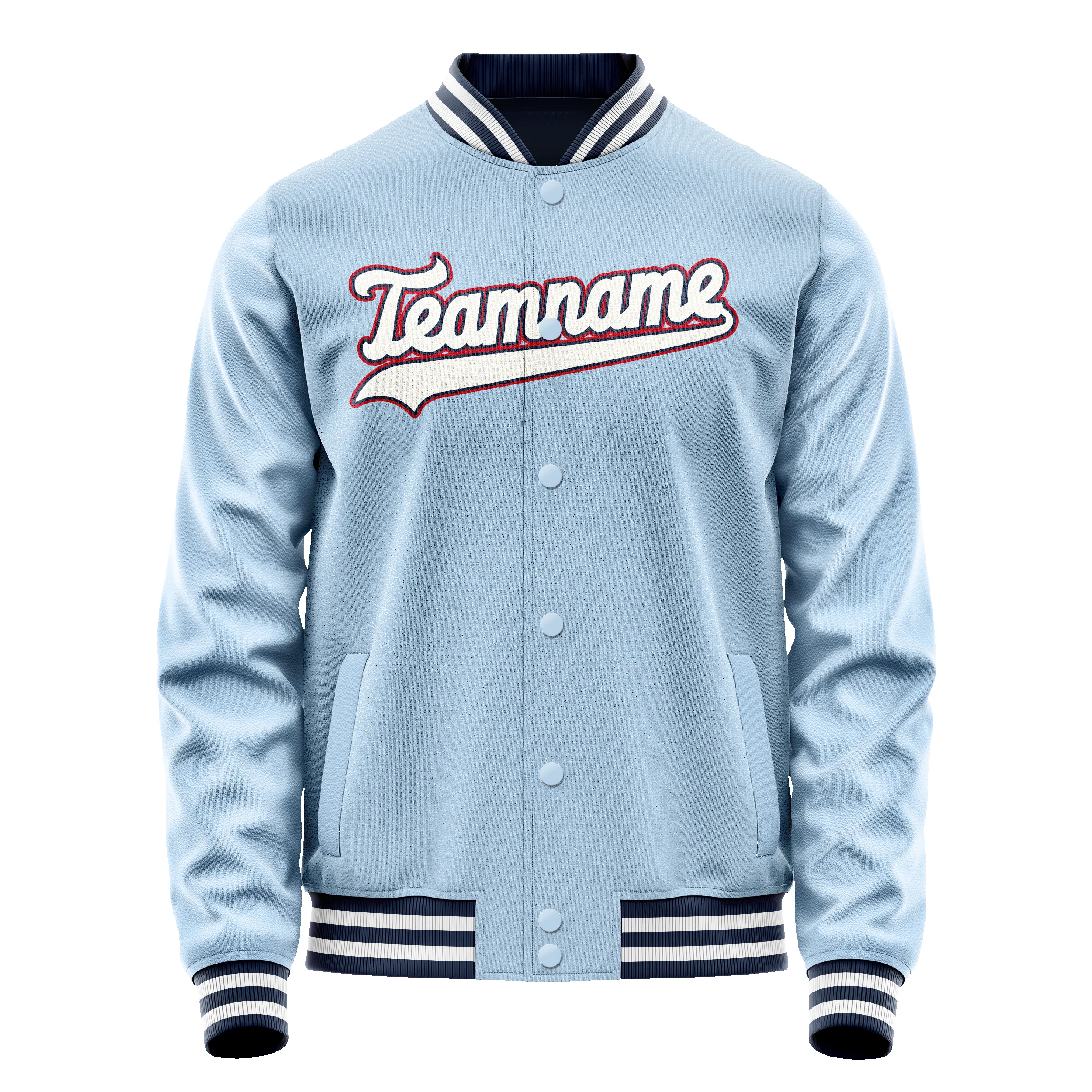 Custom Light-Blue White Solid Color Varsity Letterman Jacket sold by Tailorly product image thumbnail 2