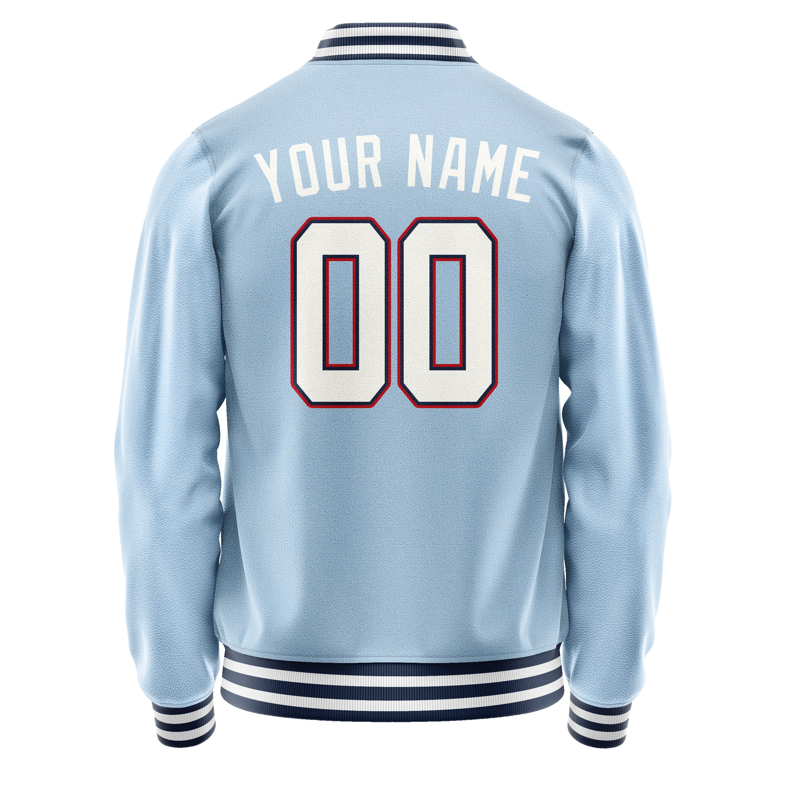 Custom Light-Blue White Solid Color Varsity Letterman Jacket sold by Tailorly product image thumbnail 3