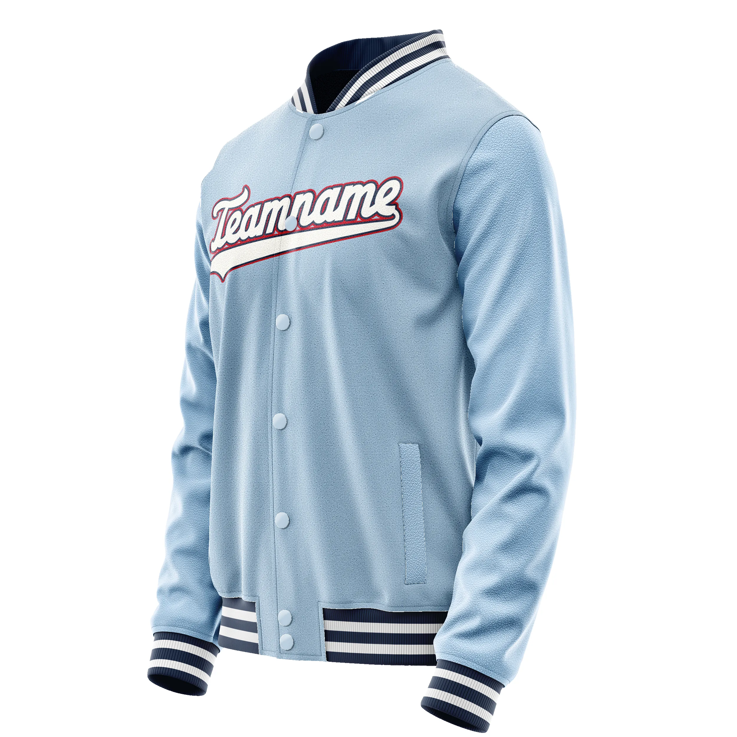 Custom Light-Blue White Solid Color Varsity Letterman Jacket sold by Tailorly product image thumbnail 4