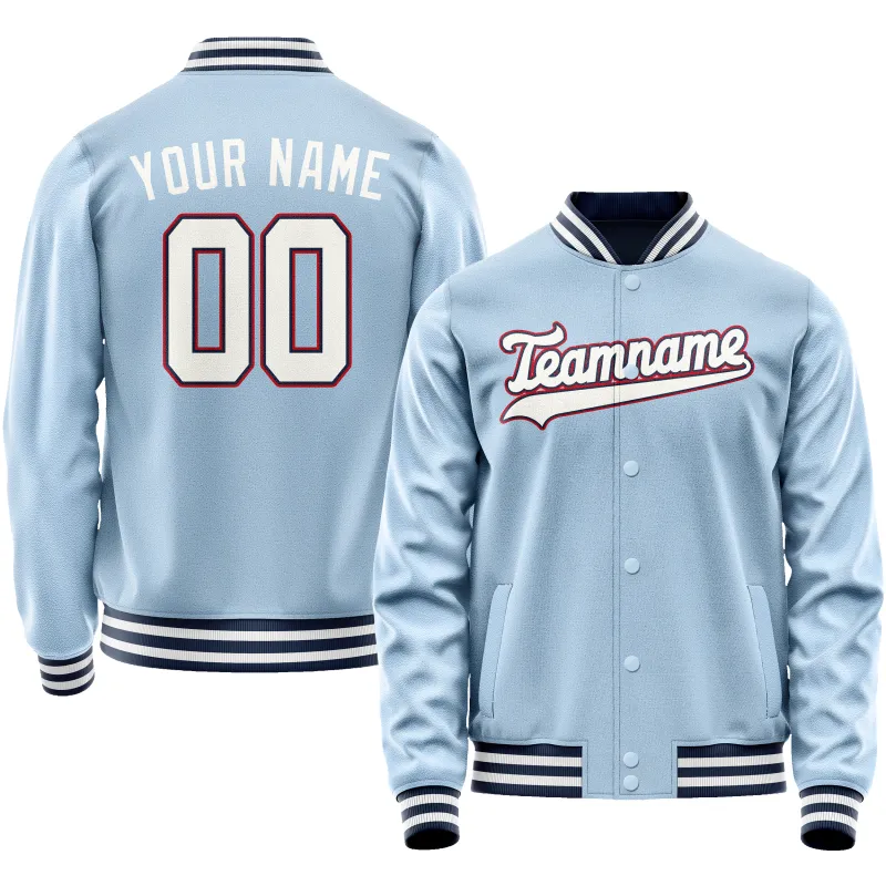 Custom Light-Blue White Solid Color Varsity Letterman Jacket sold by Tailorly