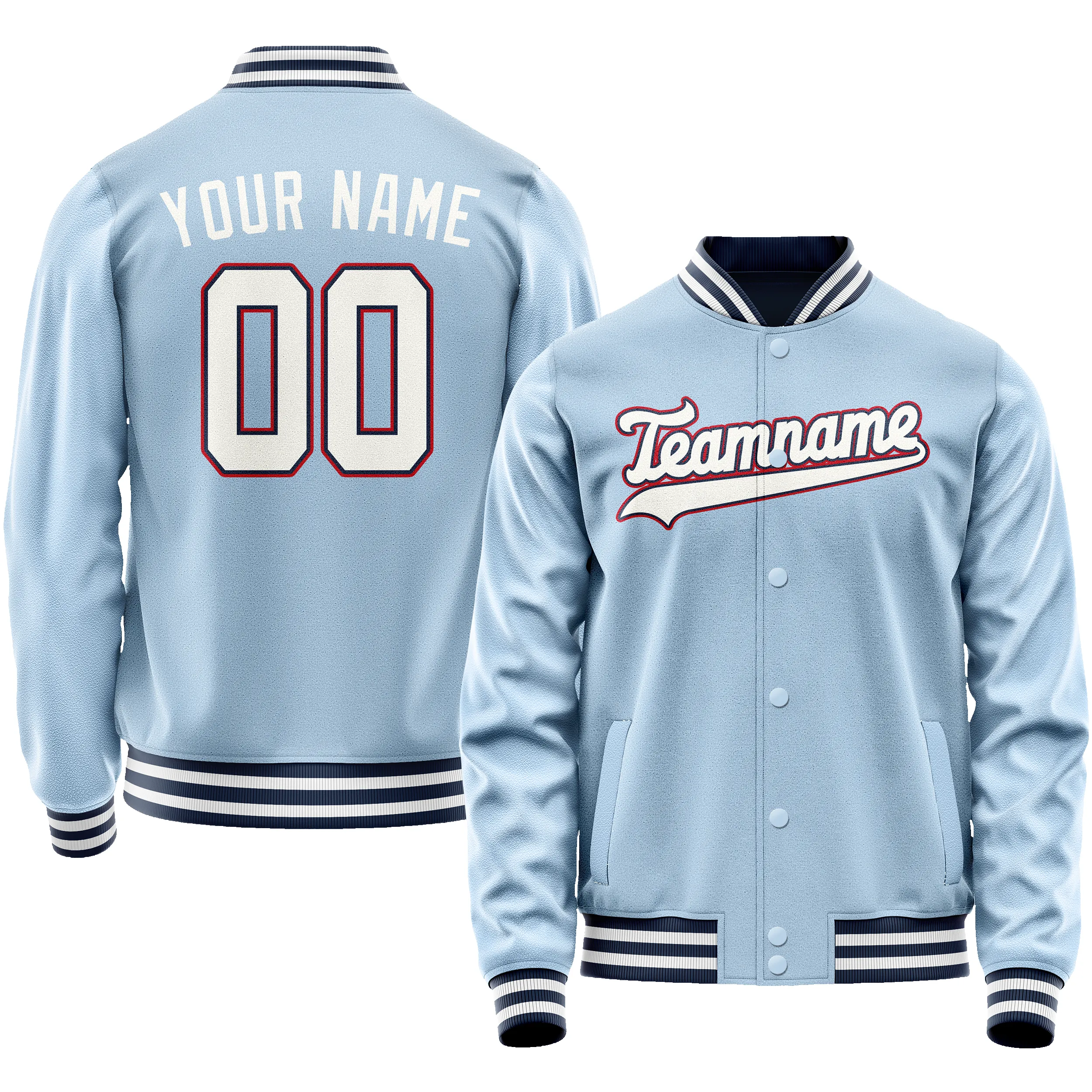 Custom Light-Blue White Solid Color Varsity Letterman Jacket sold by Tailorly