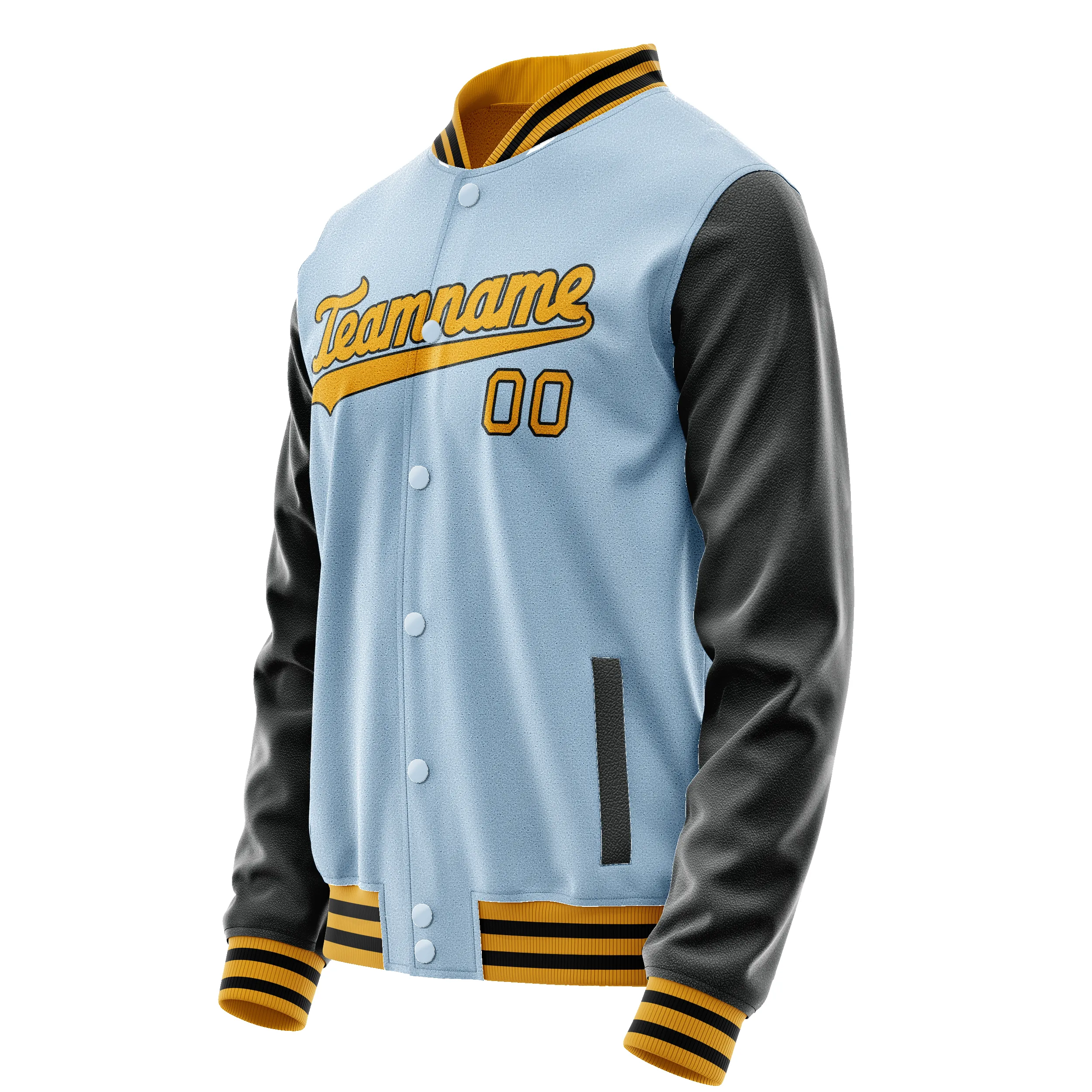 Custom Light-Blue Black Solid Color Varsity Letterman Jacket sold by Tailorly product image thumbnail 4