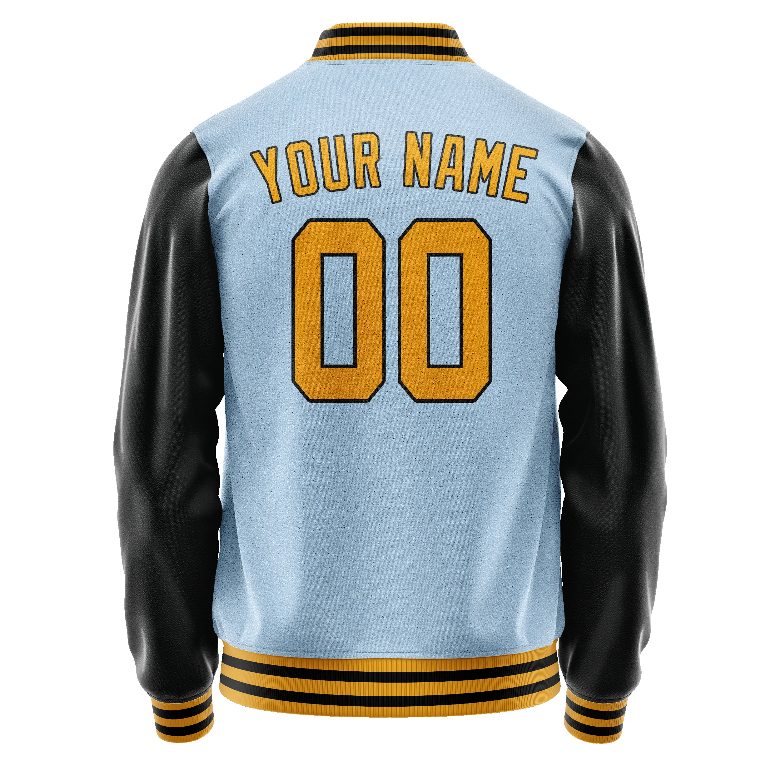 Custom Light-Blue Black Solid Color Varsity Letterman Jacket sold by Tailorly product image thumbnail 3