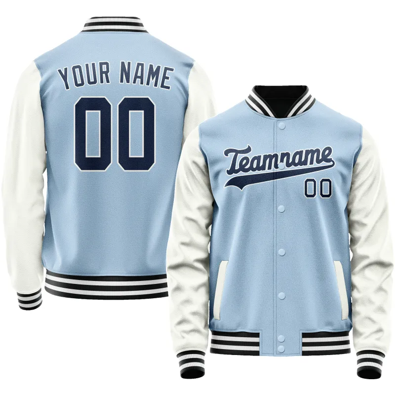 Custom Light-Blue Navy Solid Color Varsity Letterman Jacket sold by Tailorly