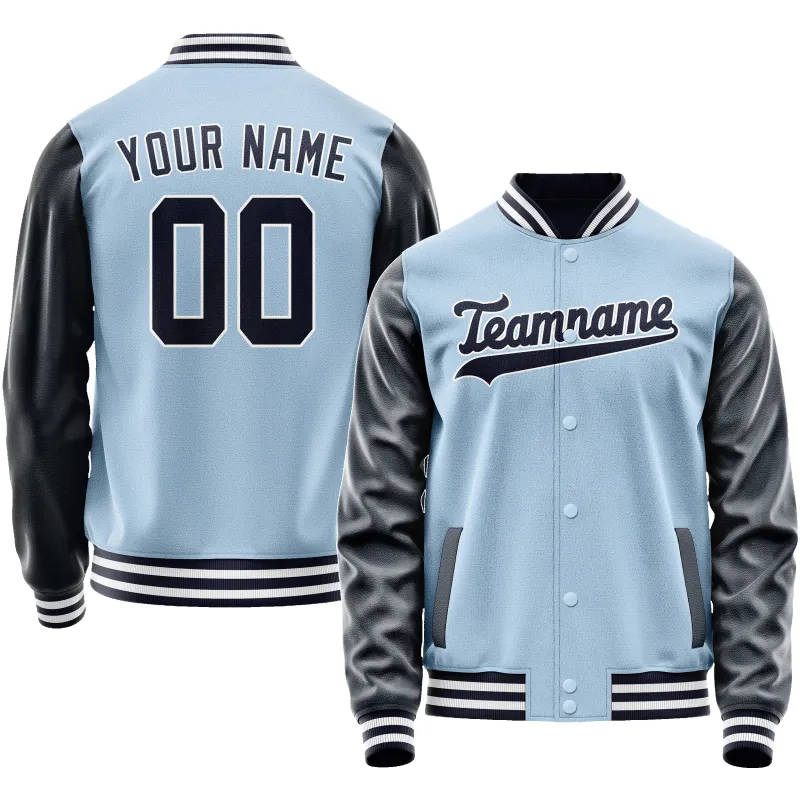 Custom Light-Blue Navy Solid Color Varsity Letterman Jacket sold by Tailorly