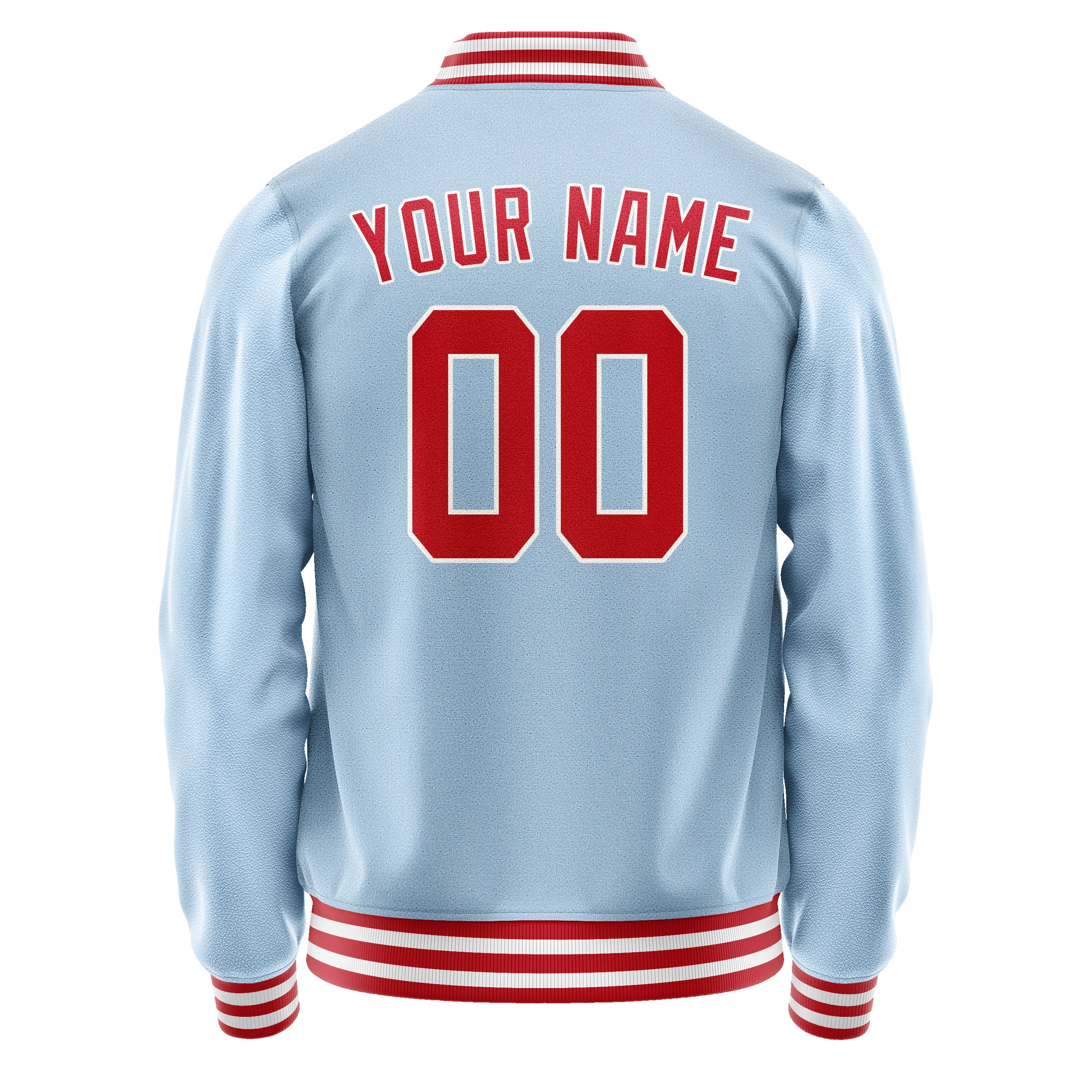 Custom Light-Blue Red Solid Color Varsity Letterman Jacket sold by Tailorly product image thumbnail 3
