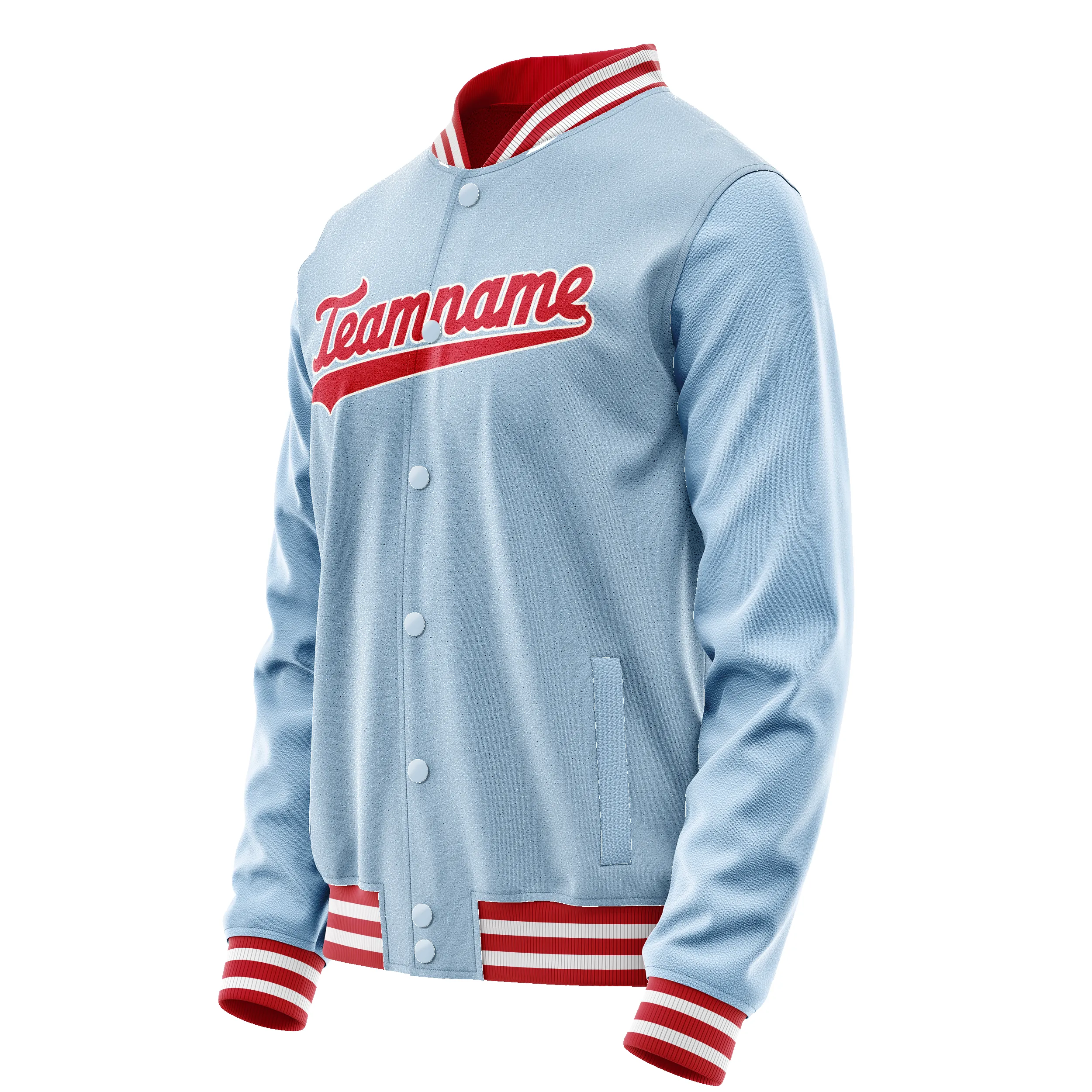 Custom Light-Blue Red Solid Color Varsity Letterman Jacket sold by Tailorly product image thumbnail 4