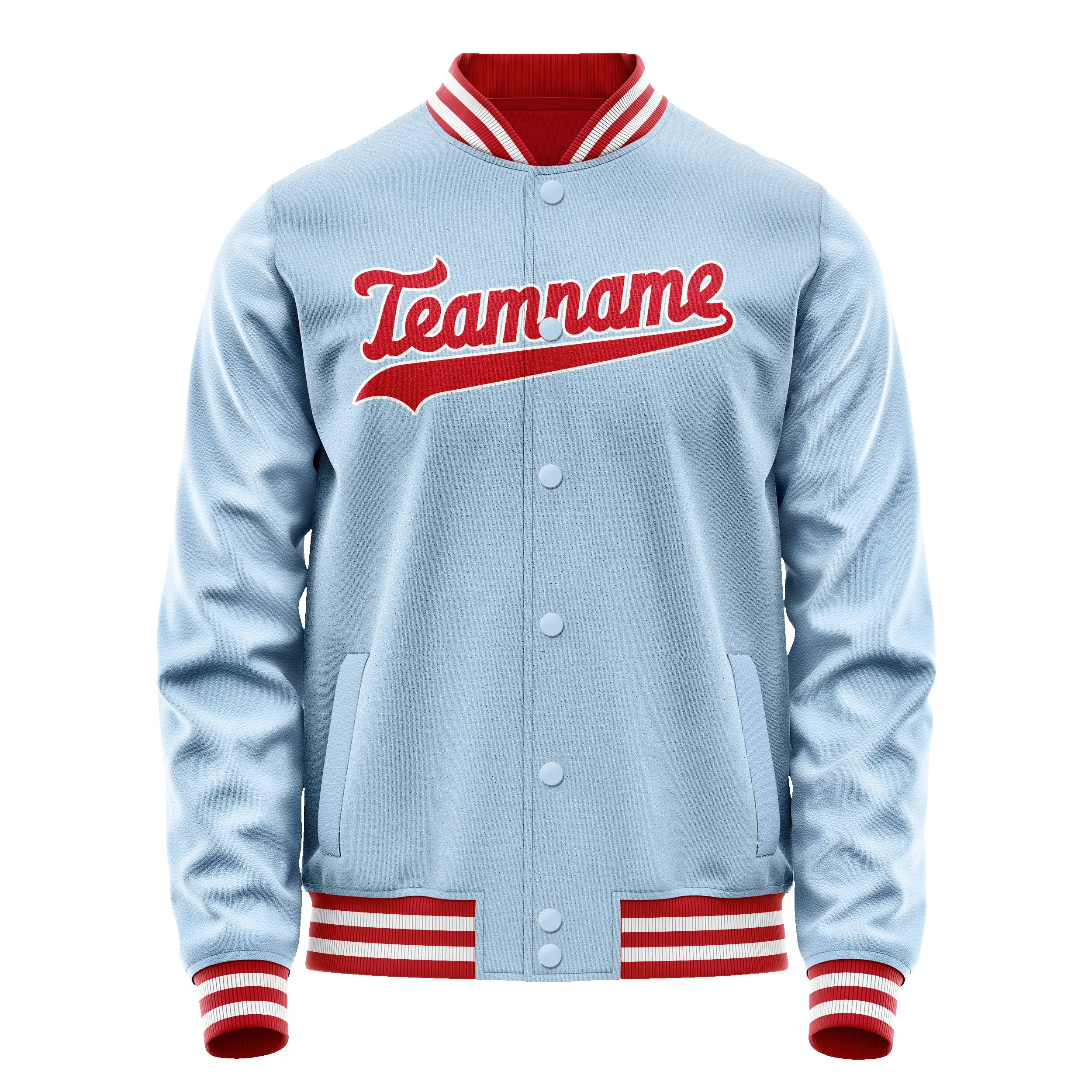 Custom Light-Blue Red Solid Color Varsity Letterman Jacket sold by Tailorly product image thumbnail 2