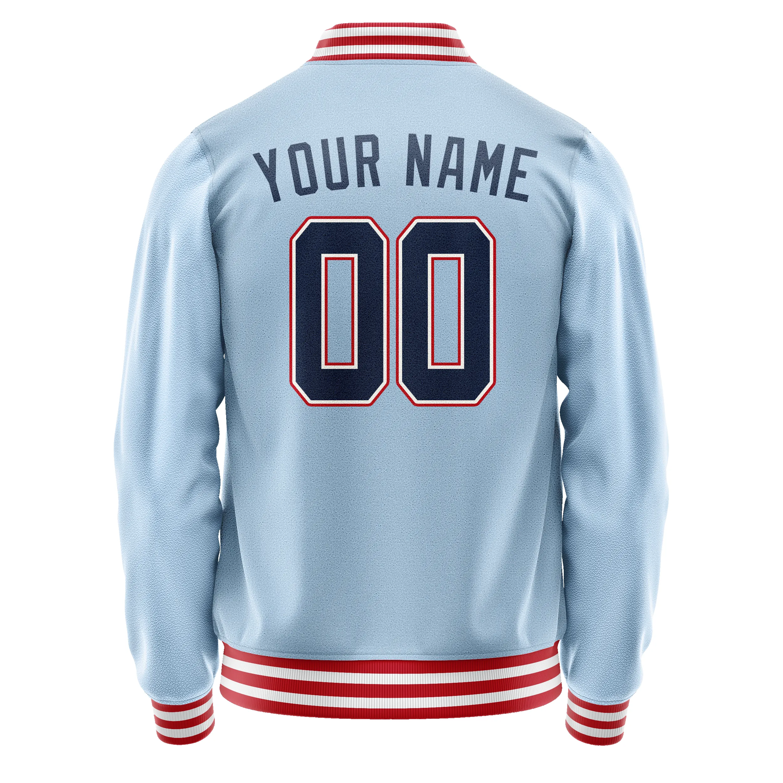 Custom Light-Blue Red Solid Color Varsity Letterman Jacket sold by Tailorly product image thumbnail 3