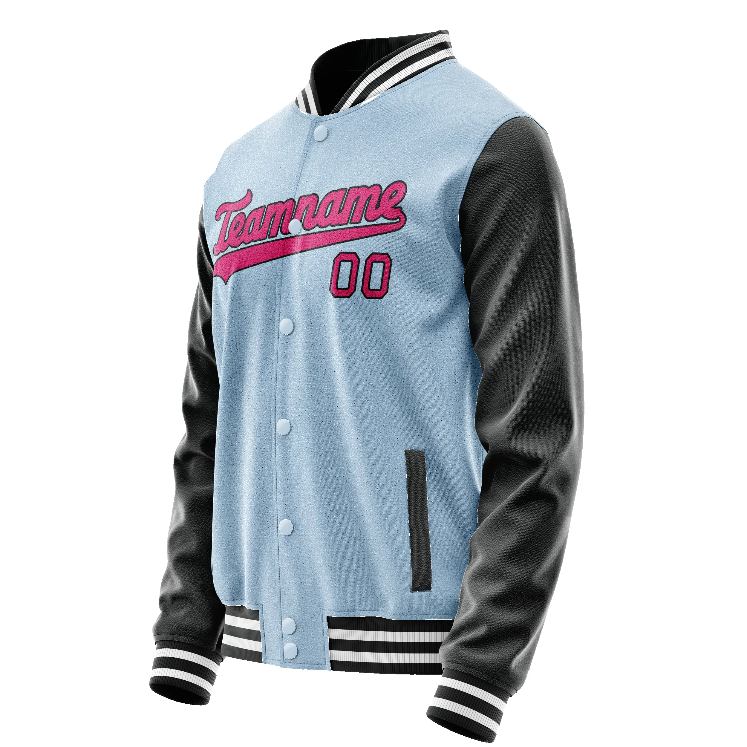 Custom Light-Blue Pink Solid Color Varsity Letterman Jacket sold by Tailorly product image thumbnail 4