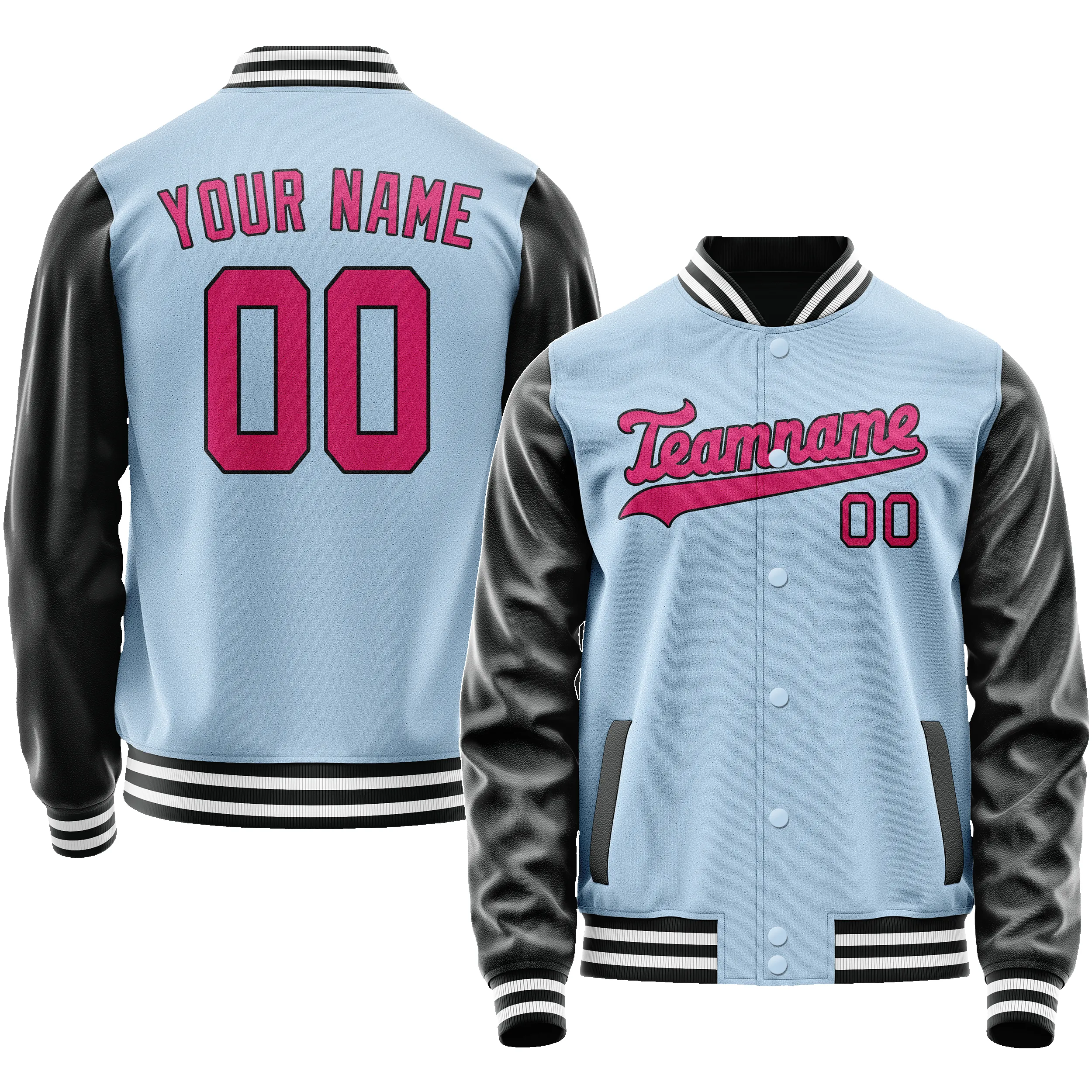 Custom Light-Blue Pink Solid Color Varsity Letterman Jacket sold by Tailorly