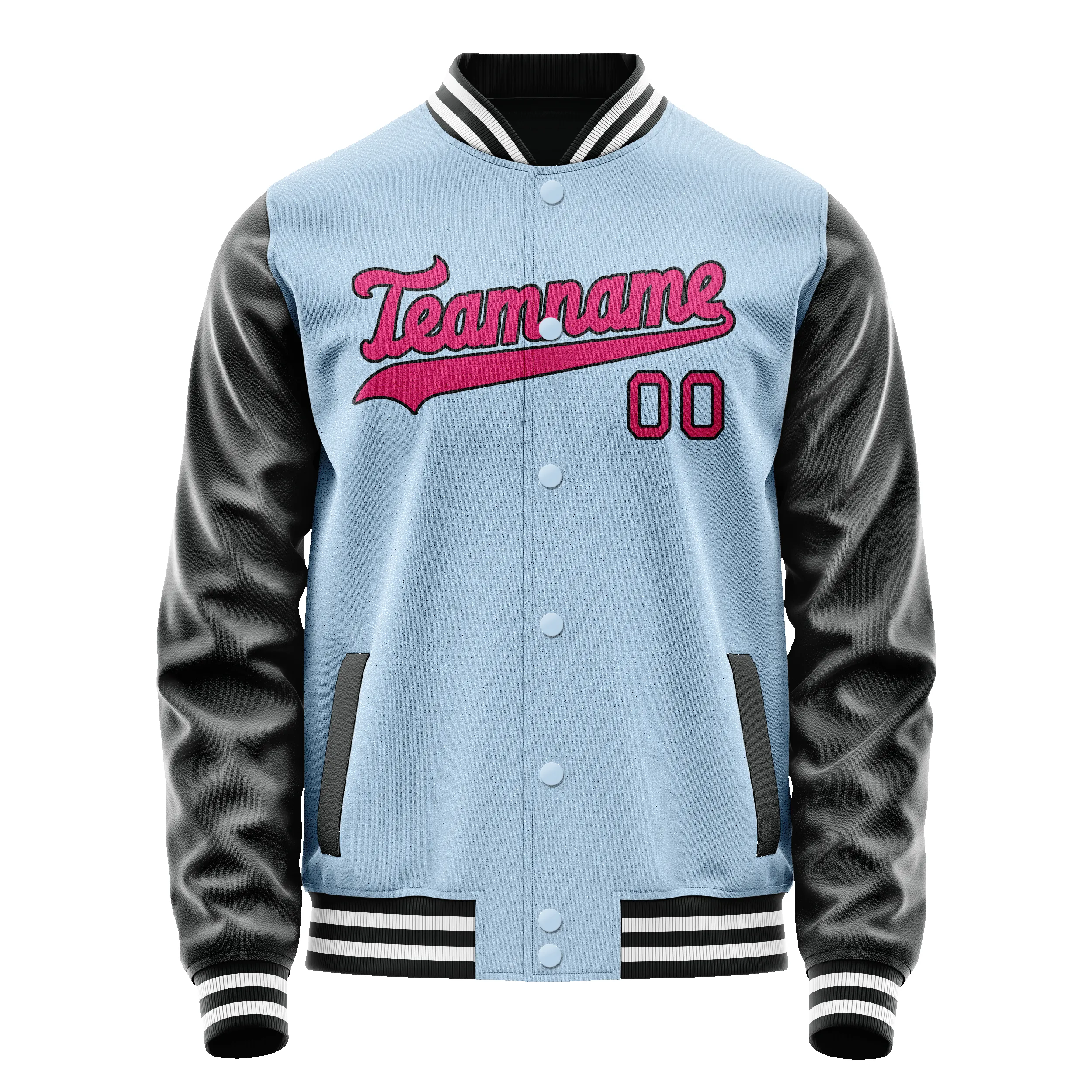 Custom Light-Blue Pink Solid Color Varsity Letterman Jacket sold by Tailorly product image thumbnail 2