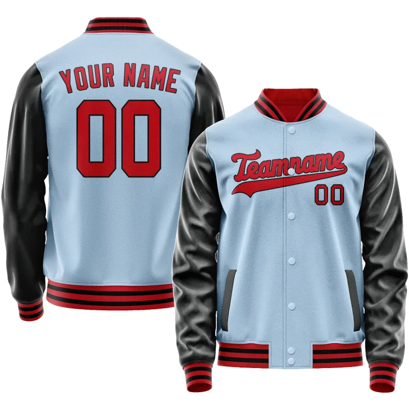 Custom Light-Blue Crimson Solid Color Varsity Letterman Jacket sold by Tailorly