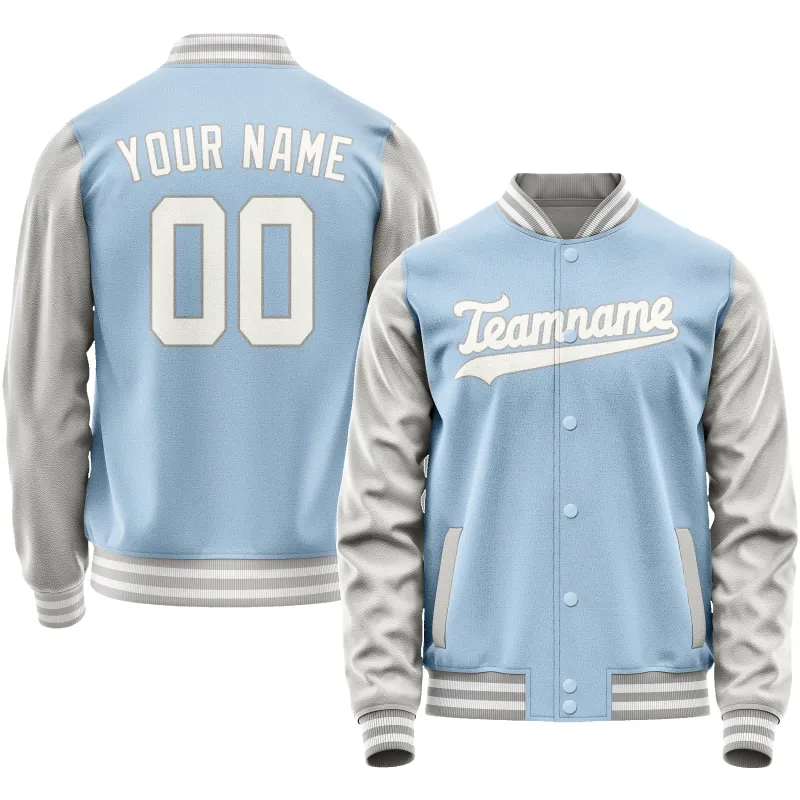 Custom Light-Blue Gray Solid Color Varsity Letterman Jacket sold by Tailorly