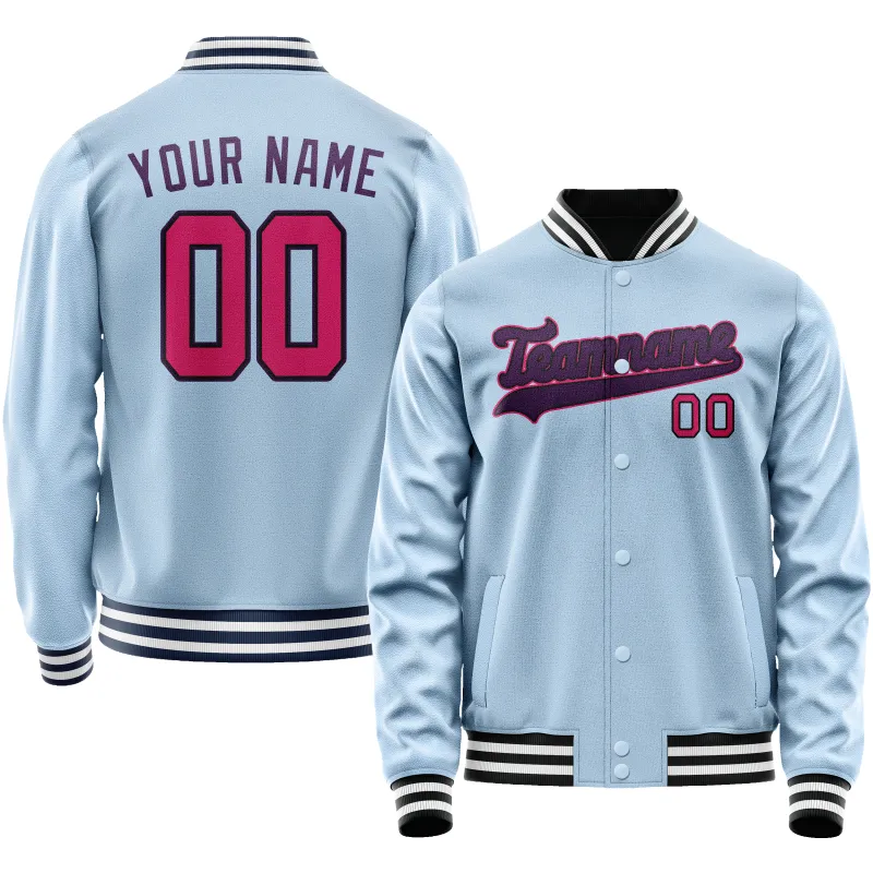 Custom Light-Blue Purple Solid Color Varsity Letterman Jacket sold by Tailorly