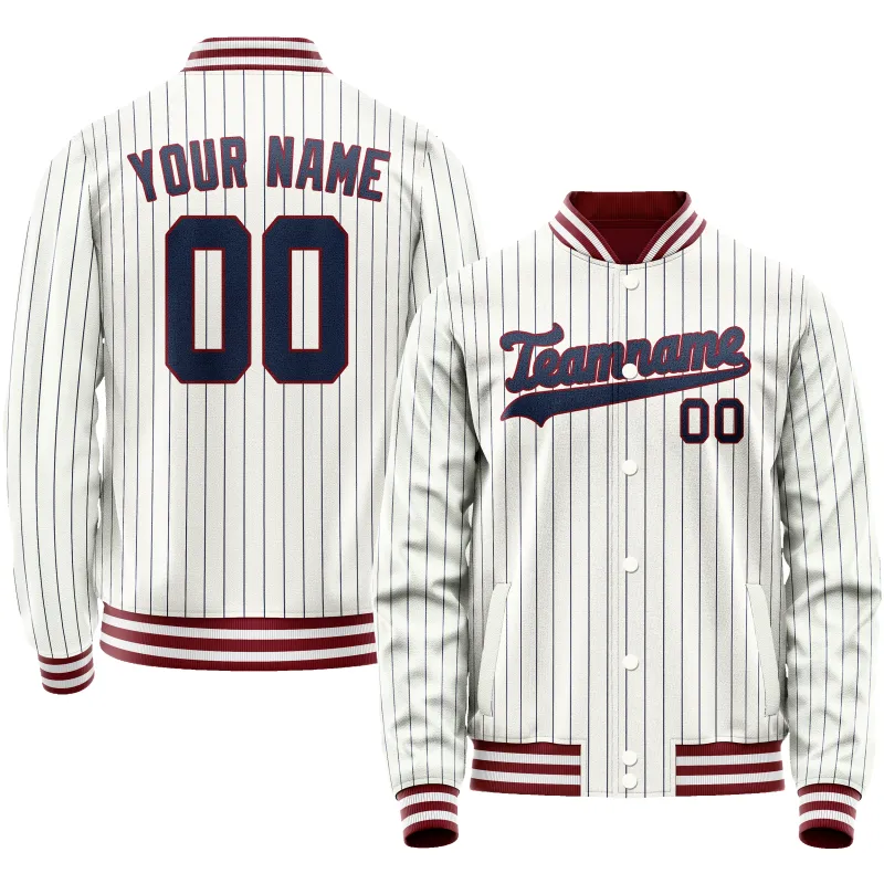 Custom White Royal Royal Pinstripe Varsity Letterman Jacket sold by Tailorly