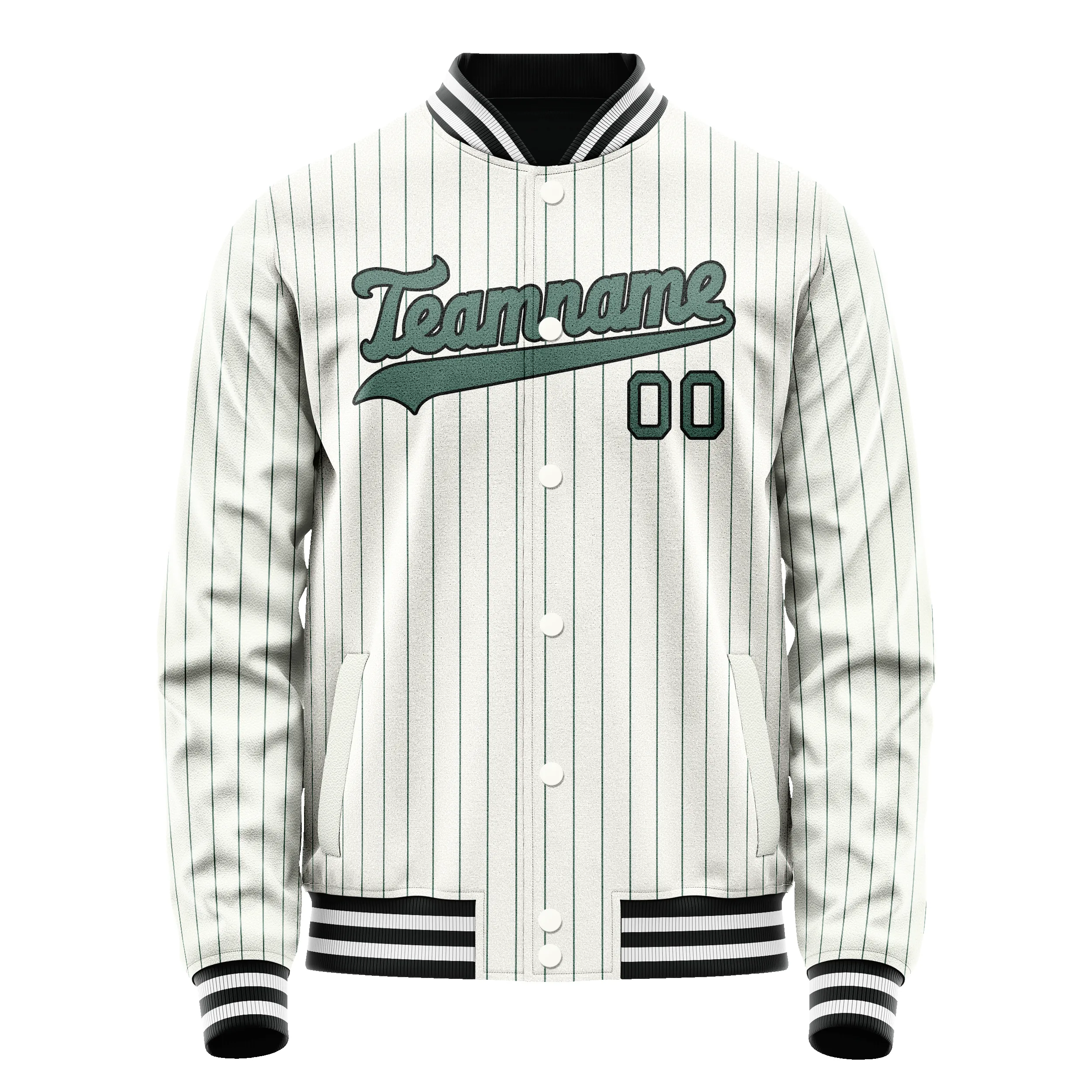 Custom White Teal Teal Pinstripe Varsity Letterman Jacket sold by Tailorly product image thumbnail 2
