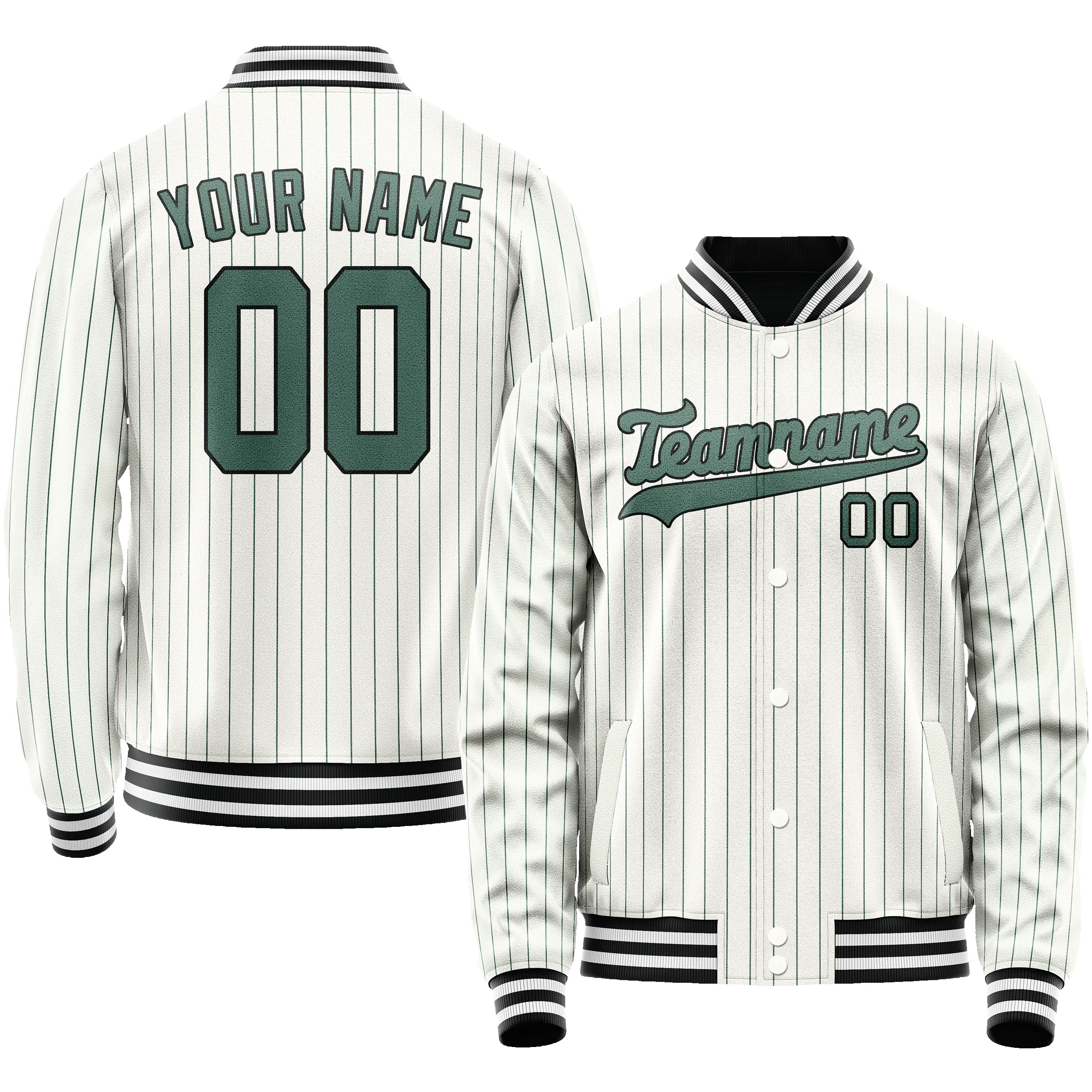 Custom White Teal Teal Pinstripe Varsity Letterman Jacket sold by Tailorly