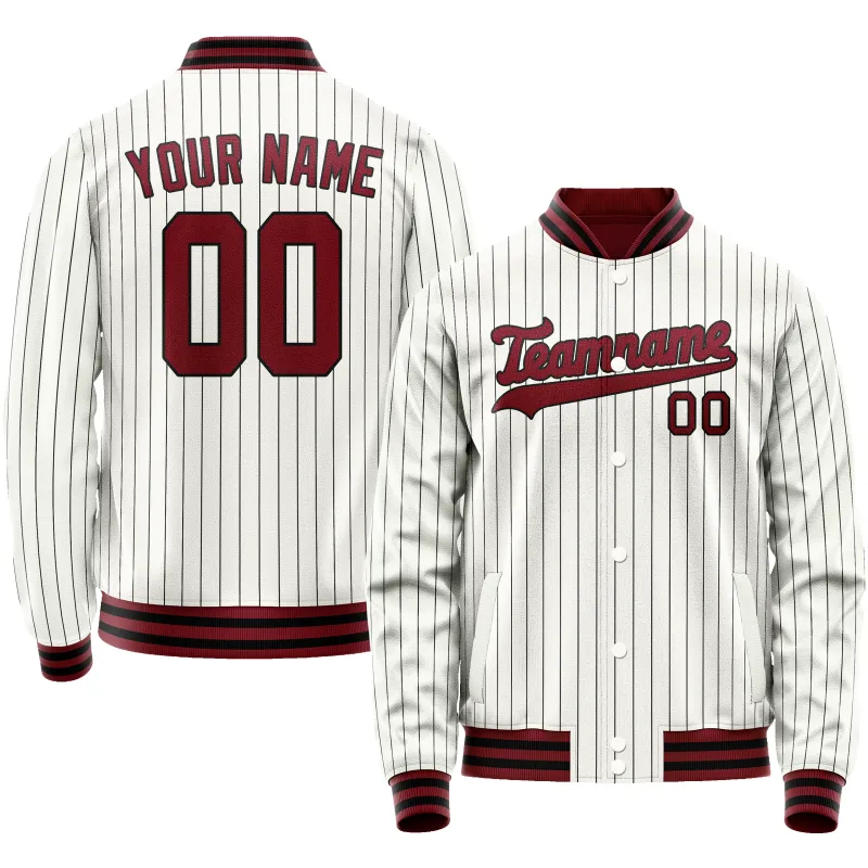 Custom White Red Black Pinstripe Varsity Letterman Jacket sold by Tailorly
