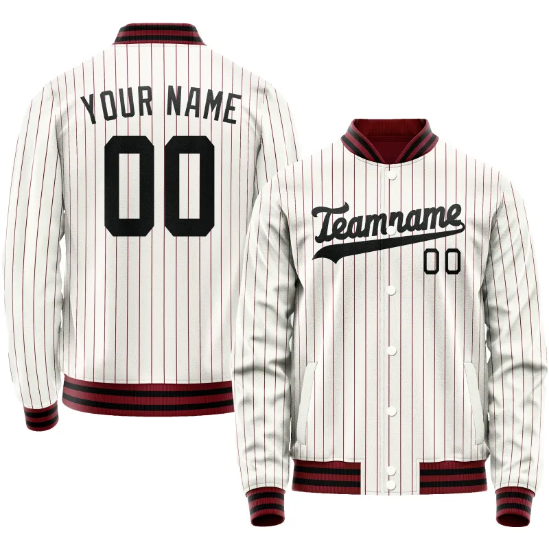 Custom White Red Red Pinstripe Varsity Letterman Jacket sold by Tailorly