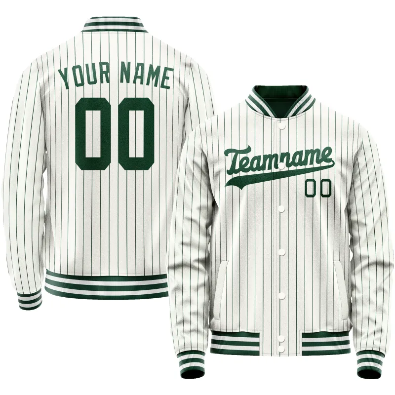 Custom White Kelly-Green Kelly Green Pinstripe Varsity Letterman Jacket sold by Tailorly