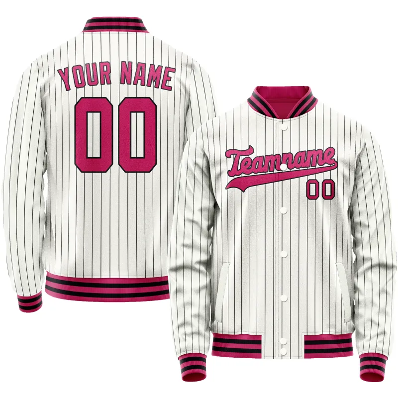 Custom White Red Black Pinstripe Varsity Letterman Jacket sold by Tailorly