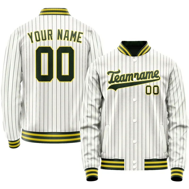 Custom White Kelly-Green Kelly Green Pinstripe Varsity Letterman Jacket sold by Tailorly