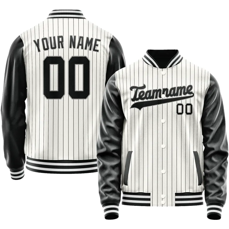 Custom White Black Gray Pinstripe Varsity Letterman Jacket sold by Tailorly