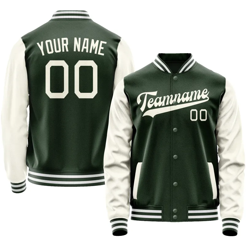 Custom Green Cream Solid Color Varsity Letterman Jacket sold by Tailorly