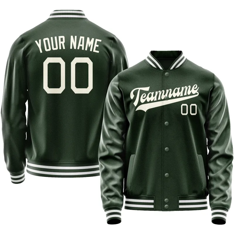 Custom Green Cream Solid Color Varsity Letterman Jacket sold by Tailorly