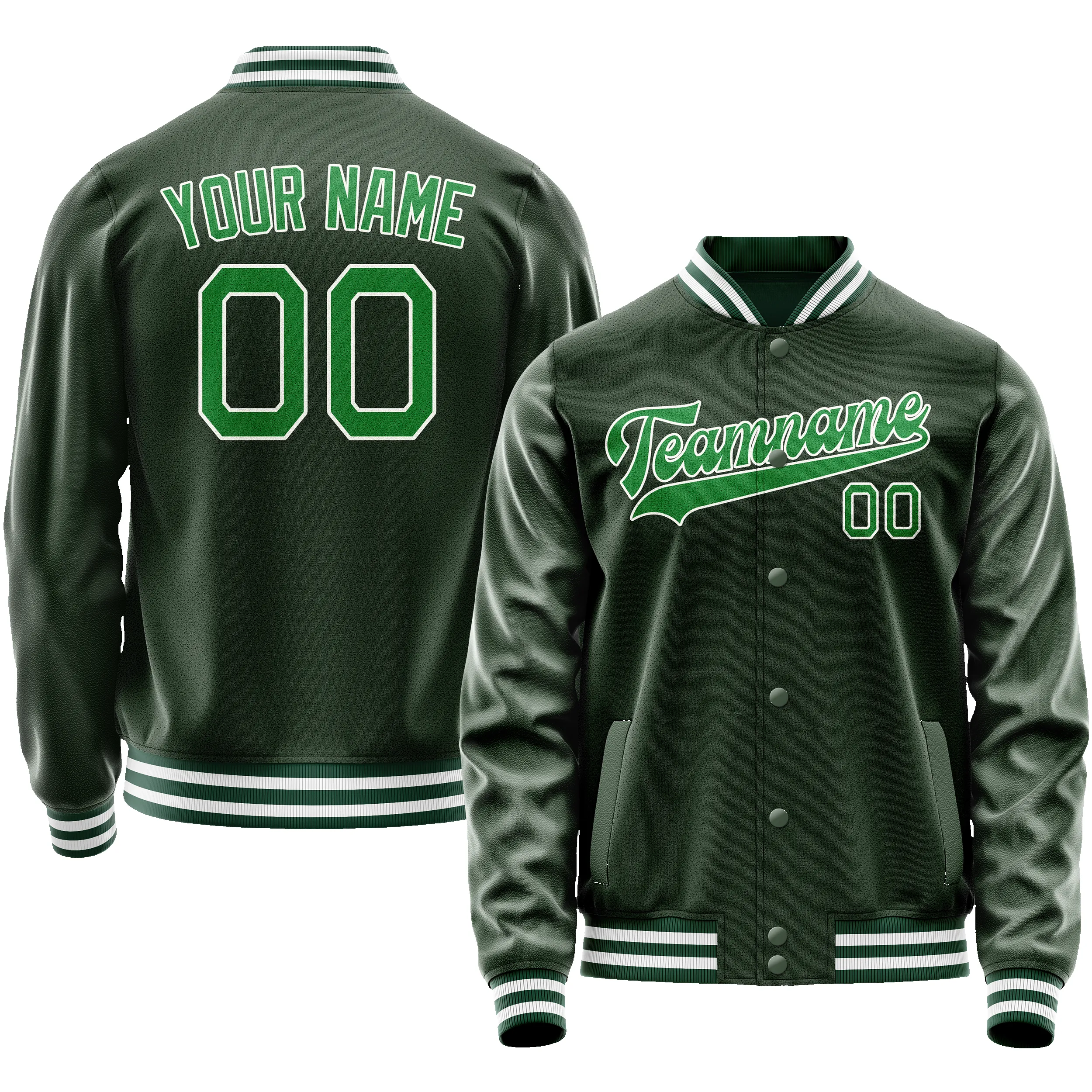 Custom Green Kelly-Green Solid Color Varsity Letterman Jacket sold by Tailorly