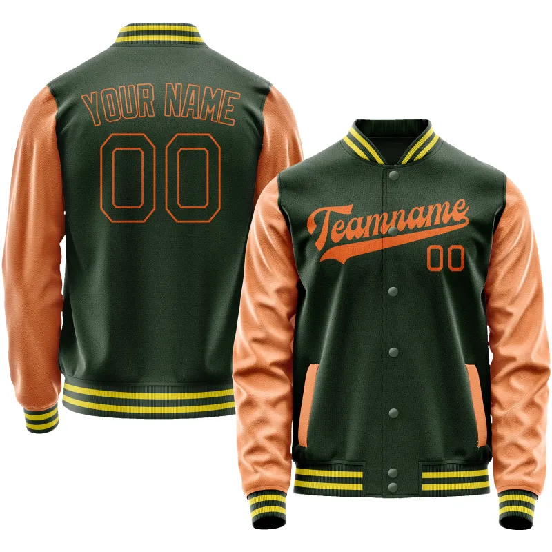 Custom Green Orange Solid Color Varsity Letterman Jacket sold by Tailorly