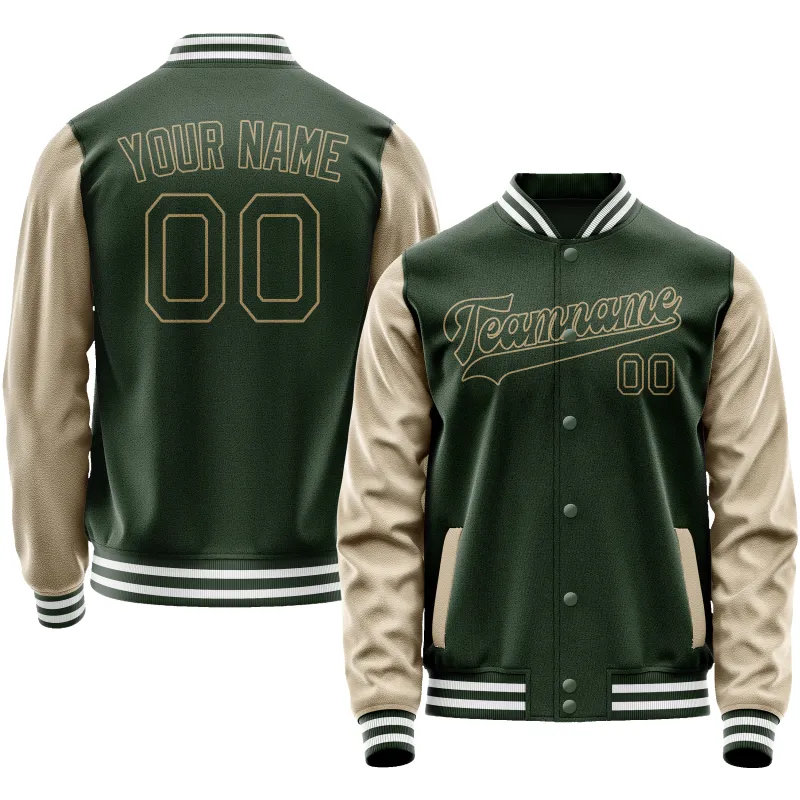 Custom Green Cream Solid Color Varsity Letterman Jacket sold by Tailorly