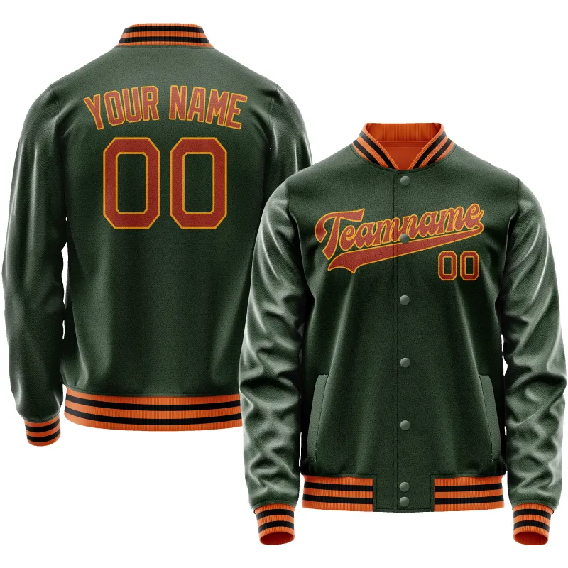 Custom Green Orange Solid Color Varsity Letterman Jacket sold by Tailorly