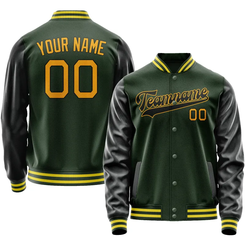 Custom Green Gold Solid Color Varsity Letterman Jacket sold by Tailorly