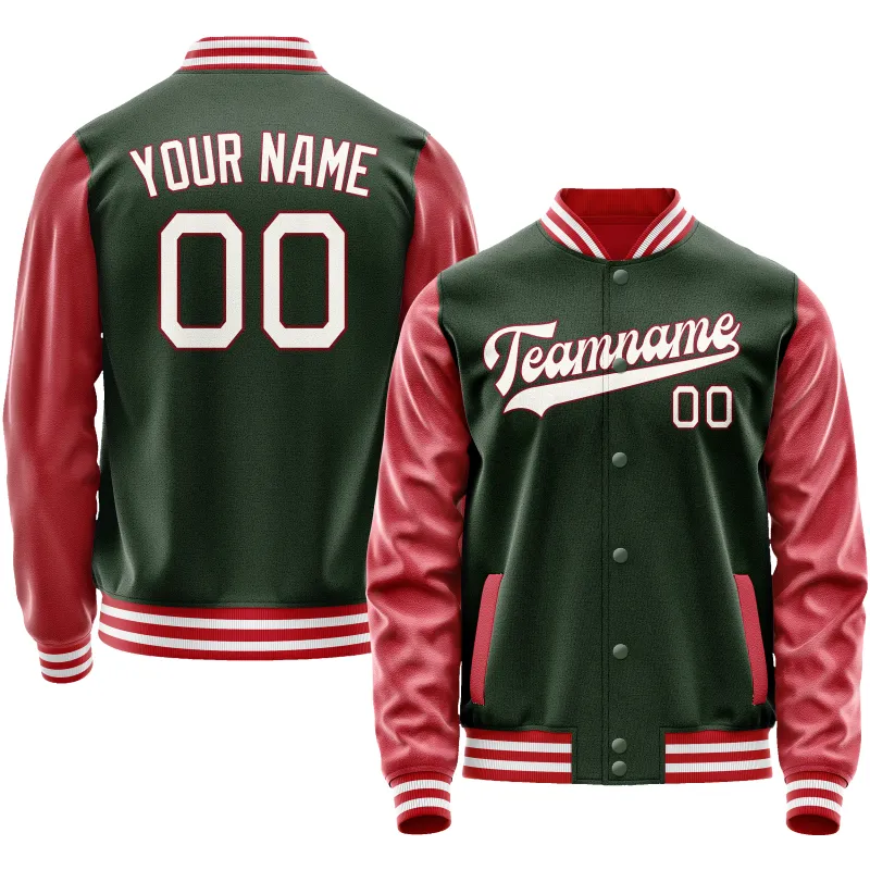 Custom Green Crimson Solid Color Varsity Letterman Jacket sold by Tailorly
