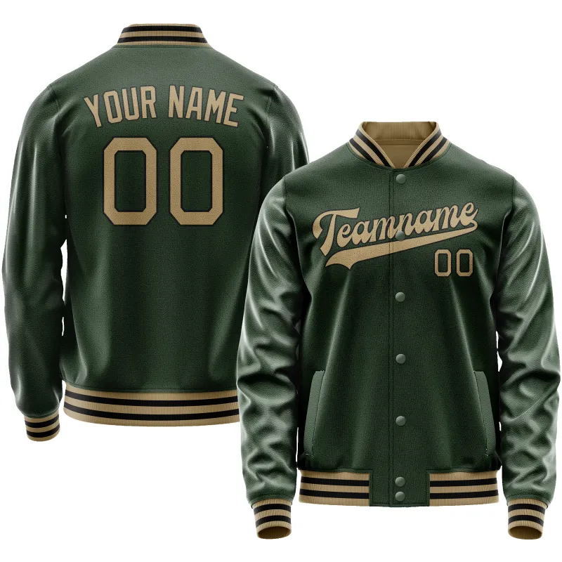 Custom Green Old-Gold Solid Color Varsity Letterman Jacket sold by Tailorly