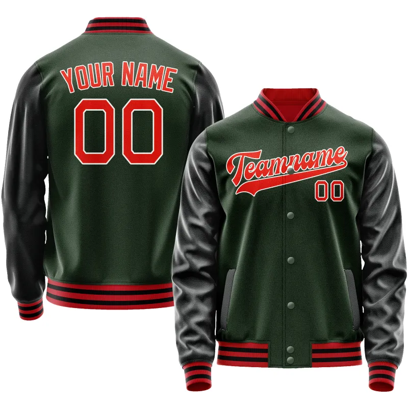 Custom Green Orange Solid Color Varsity Letterman Jacket sold by Tailorly