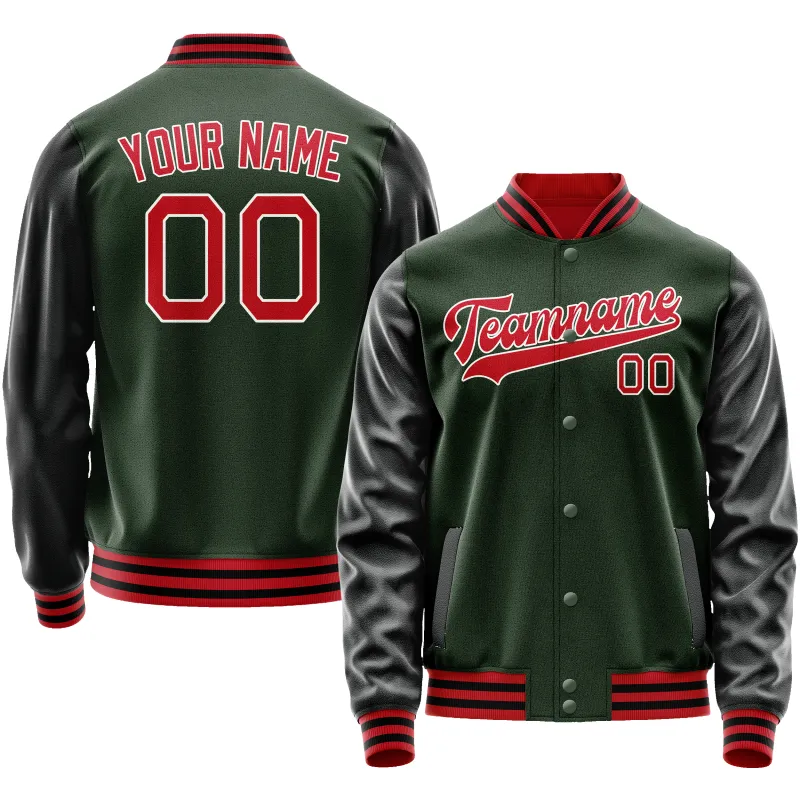 Custom Green Orange Solid Color Varsity Letterman Jacket sold by Tailorly
