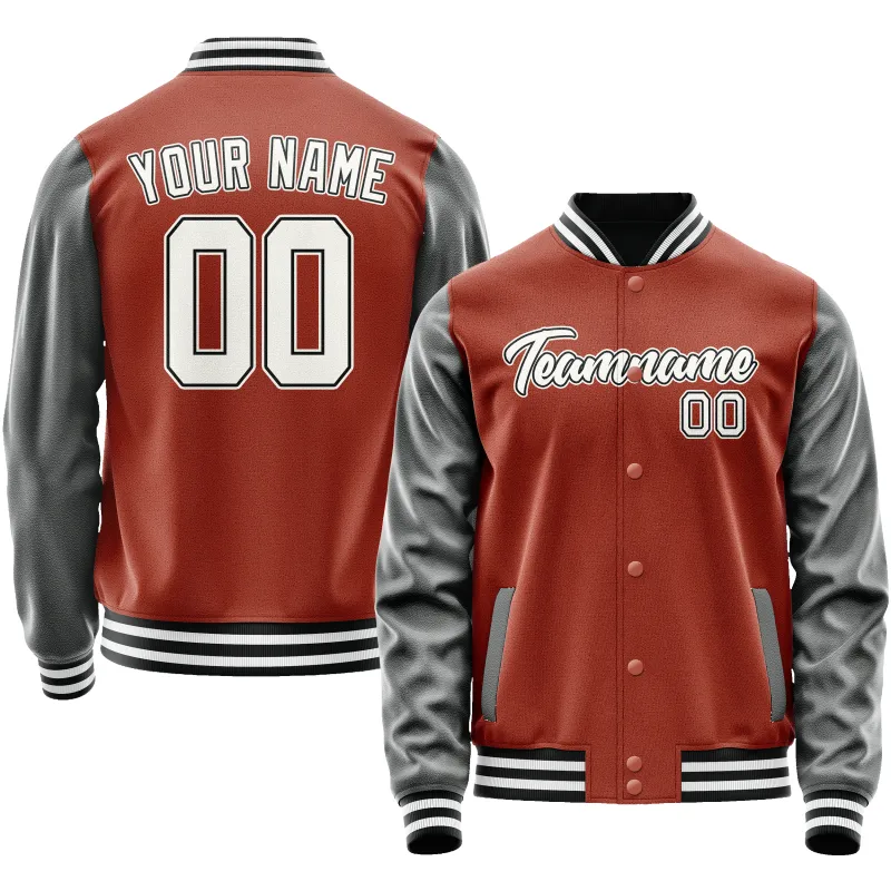 Custom Texas-Orange Gray Solid Color Varsity Letterman Jacket sold by Tailorly
