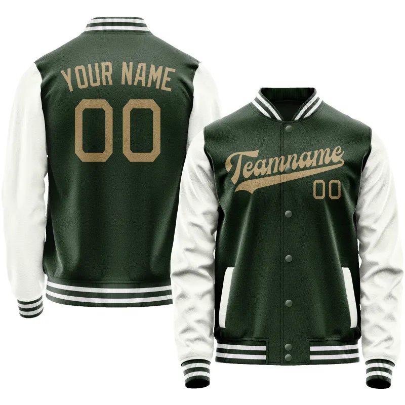 Custom Green White Solid Color Varsity Letterman Jacket sold by Tailorly