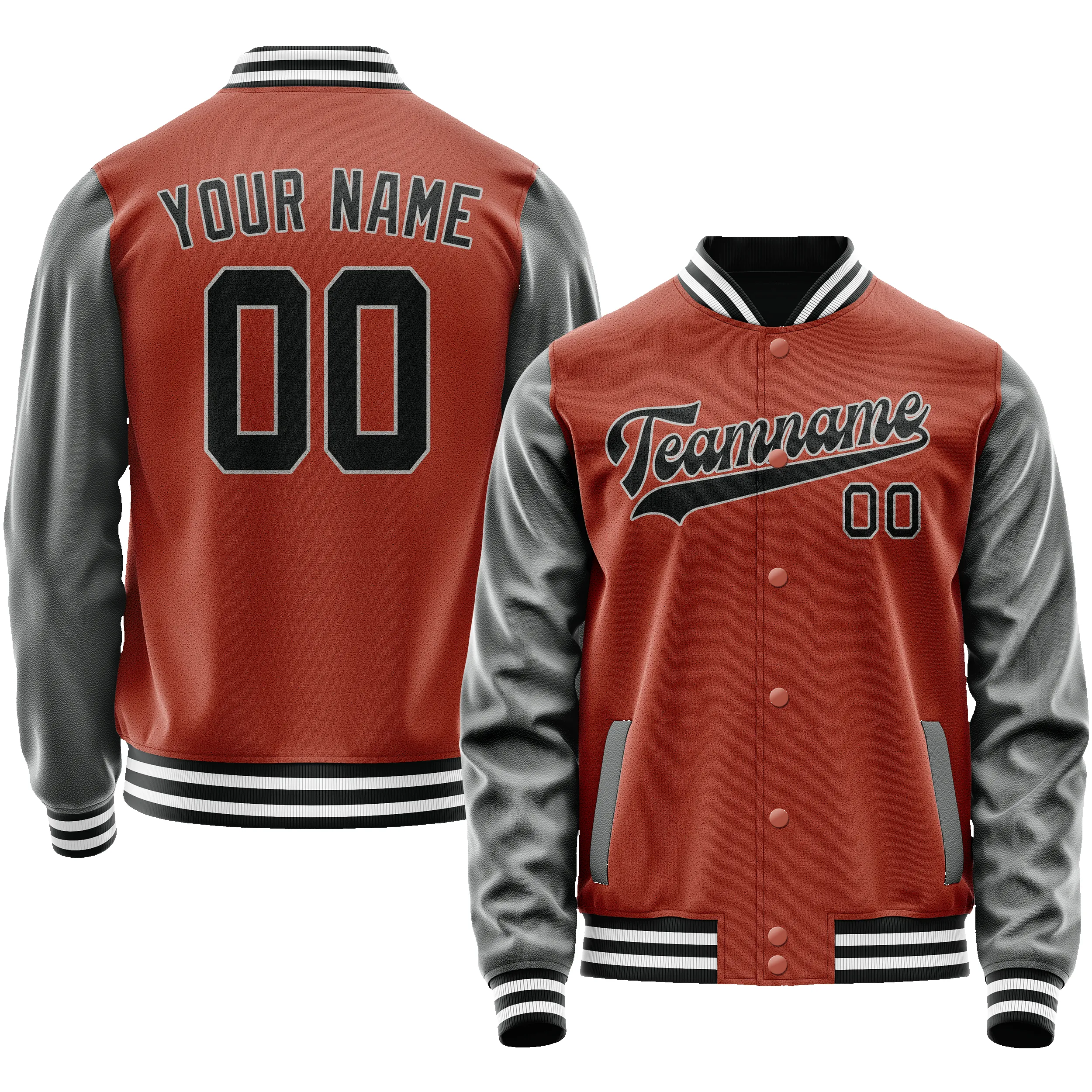 Custom Texas-Orange Gray Solid Color Varsity Letterman Jacket sold by Tailorly
