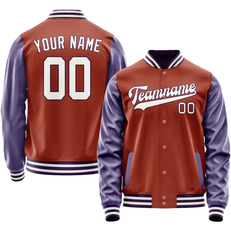 Custom Texas-Orange Purple Solid Color Varsity Letterman Jacket sold by Tailorly