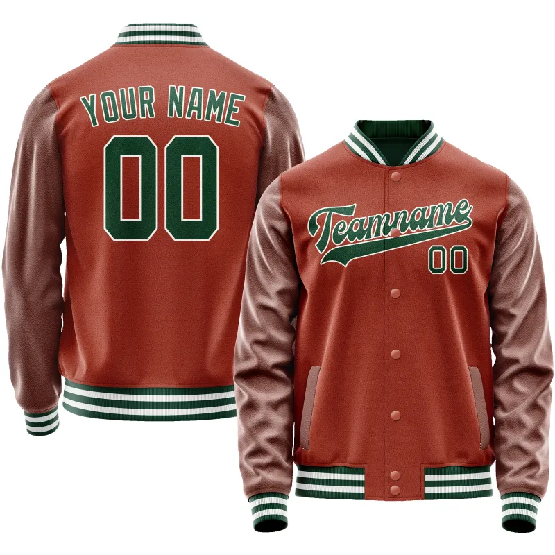 Custom Texas-Orange Kelly-Green Solid Color Varsity Letterman Jacket sold by Tailorly