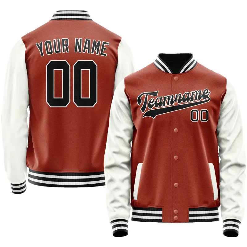 Custom Texas-Orange White Solid Color Varsity Letterman Jacket sold by Tailorly