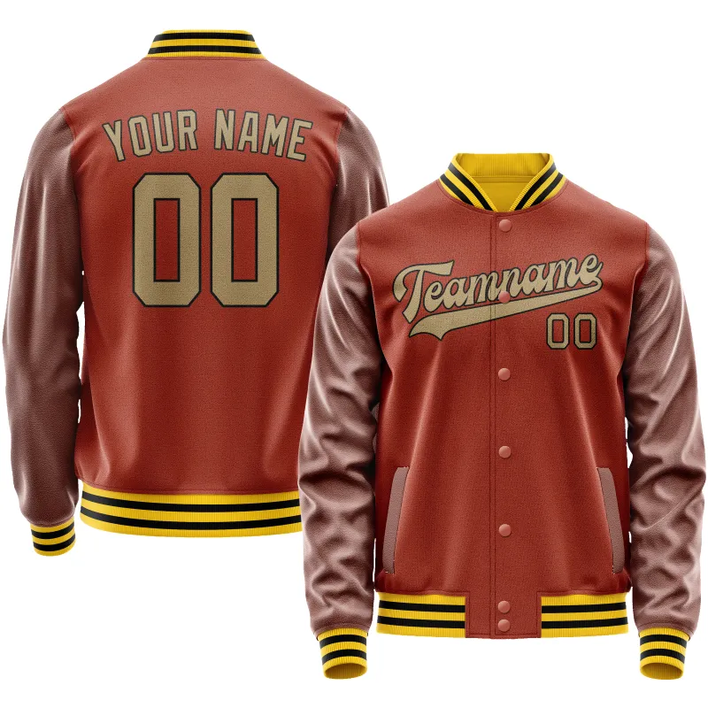 Custom Texas-Orange Old-Gold Solid Color Varsity Letterman Jacket sold by Tailorly