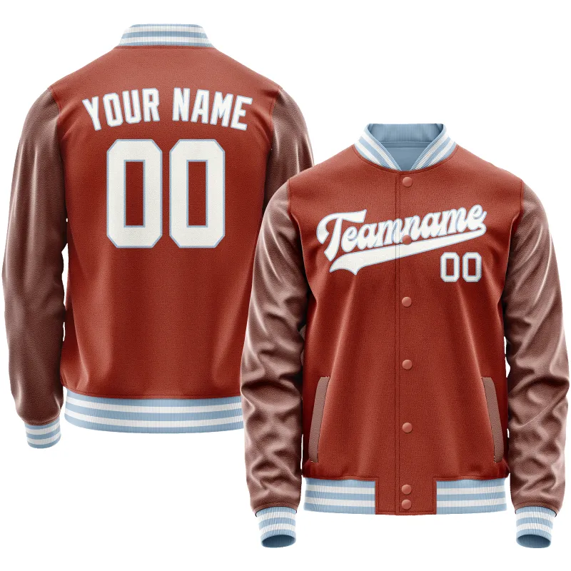 Custom Texas-Orange White Solid Color Varsity Letterman Jacket sold by Tailorly