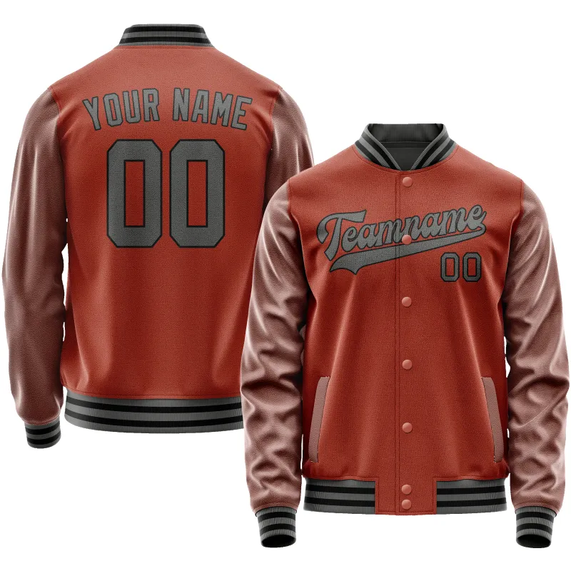 Custom Texas-Orange Gray Solid Color Varsity Letterman Jacket sold by Tailorly