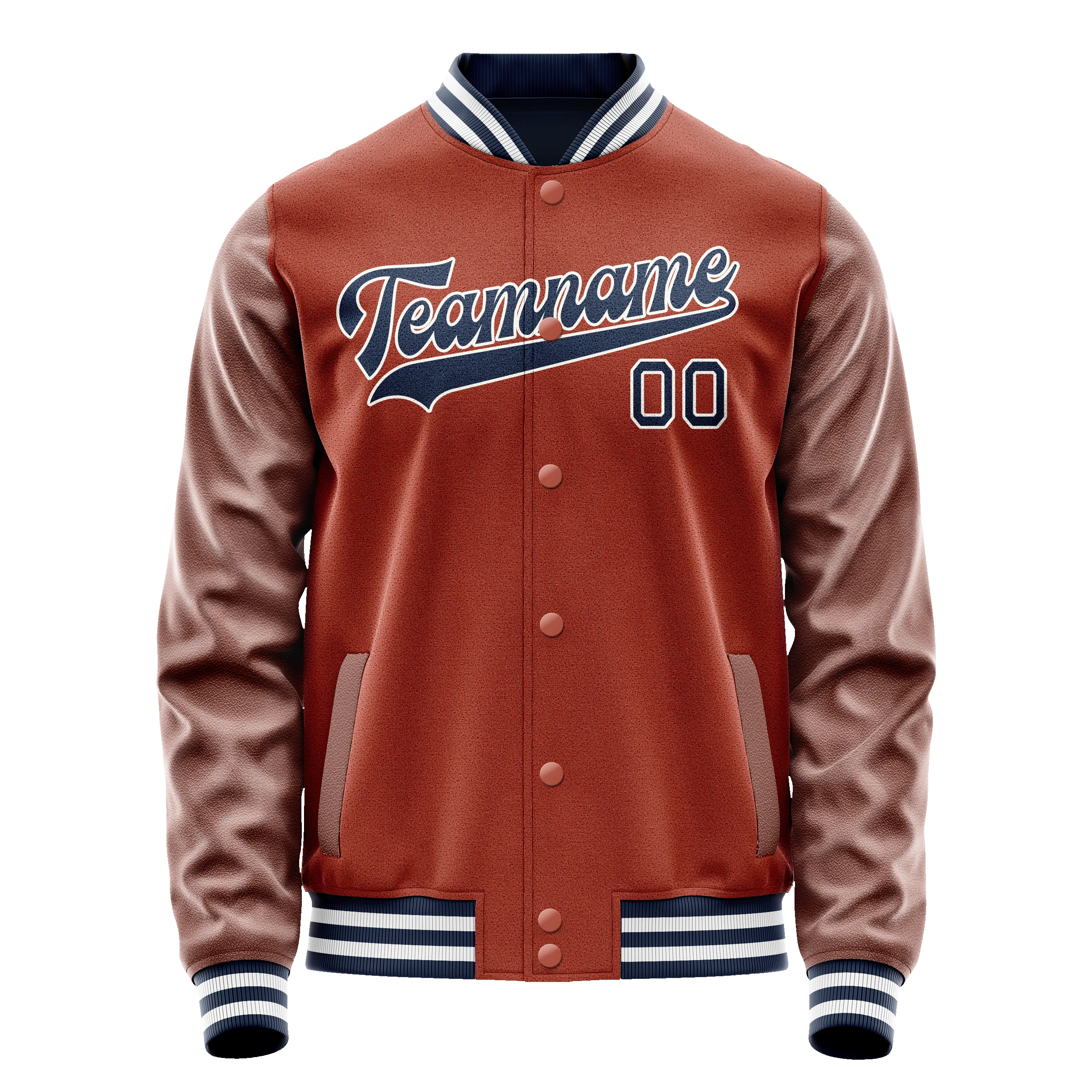 Custom Texas-Orange Navy Solid Color Varsity Letterman Jacket sold by Tailorly product image thumbnail 2