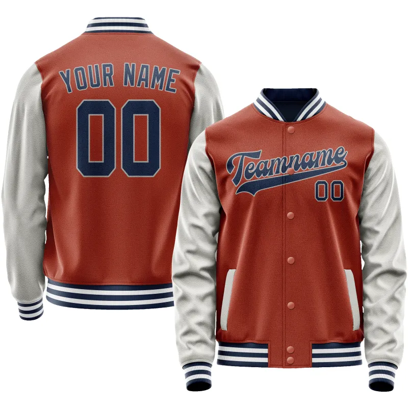 Custom Texas-Orange Gray Solid Color Varsity Letterman Jacket sold by Tailorly